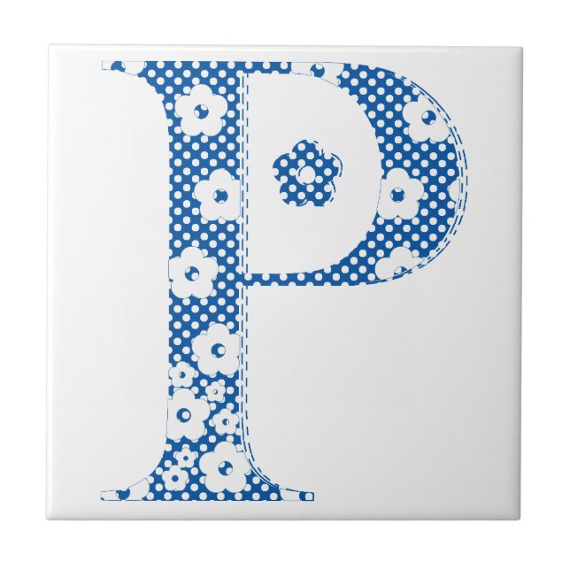 flower alphabet P (blue and dots) Tile (Front)
