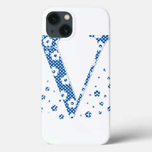 flower alphabet V (blue and dots) iPhone 13 Case
