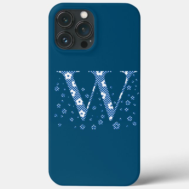 flower alphabet W (blue and dots) Case-Mate iPhone Case (Back)