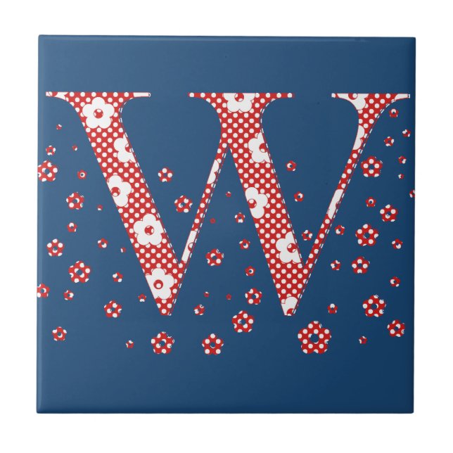 flower alphabet W (red and dots) Tile (Front)