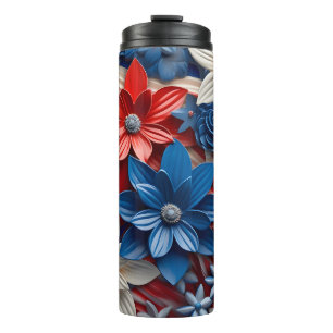 Flower American Flag 4th of July Women Men Meri Thermal Tumbler