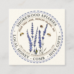 Flower and Bees Honey Ivory Dashed Border Square Business Card