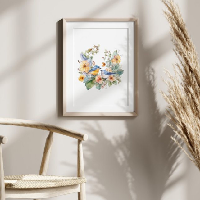 Flower and bird watercolor poster (Creator Uploaded)