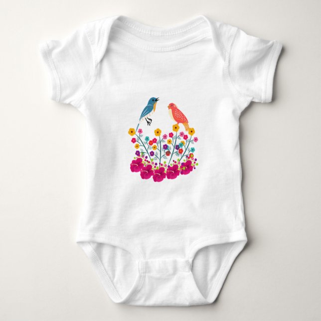 Flower And Birds Colourful Beautiful T-Shirt Baby Bodysuit (Front)
