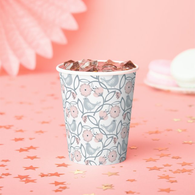 Flower and Birds Seamless Pattern Paper Cups (Insitu)