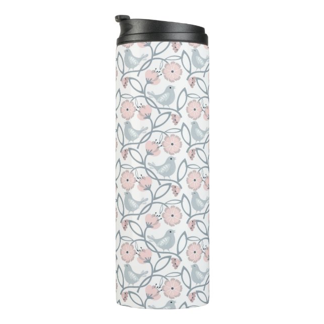 Flower and Birds Seamless Pattern Thermal Tumbler (Rotated Right)