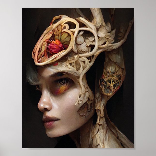 Flower and Bone Surreal Gothic Fantasy Art Poster (Front)