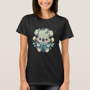 Flower And Book Bookworm Cute koala Reading Books T-Shirt