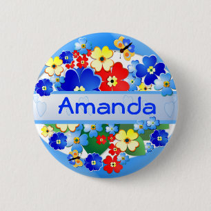 Flower and Butterflies ~ Name Button