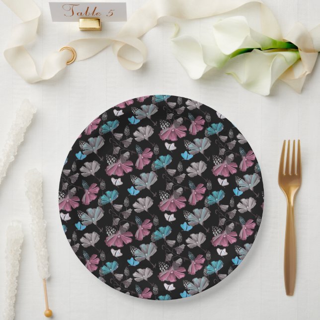 Flower and Butterflies Pattern  Paper Plate (Wedding)