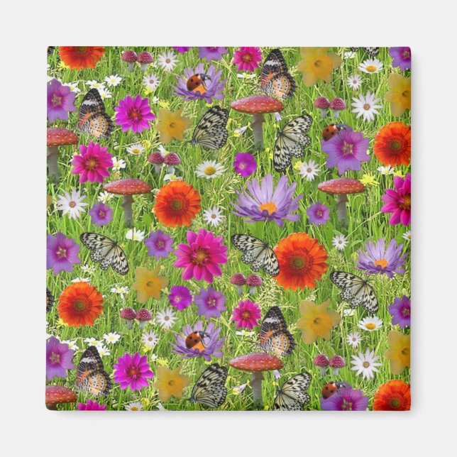 Flower and Butterfly Collage Pattern Magnet (Front)