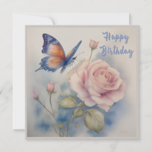 Flower And Butterfly Flat Greeting Card