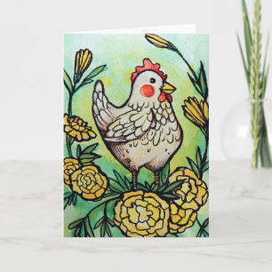 Flower and Chicken Illustration Chickens Card