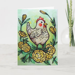 Flower and Chicken Illustration Chickens           Card