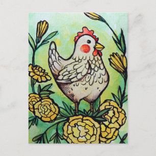 Flower and Chicken Illustration Chickens Postcard