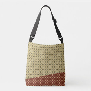 Flower and Diamond Pattern Gold Red Crossbody Bag