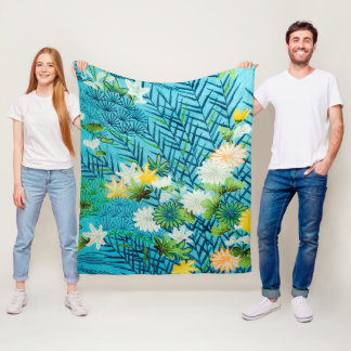 Flower and Leaf, Japanese Design Fleece Blanket