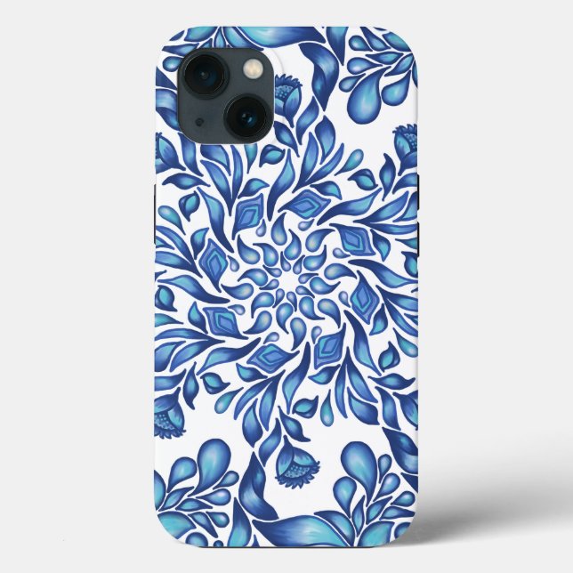 Flower and leaf mandala in blues Case-Mate iPhone case (Back)