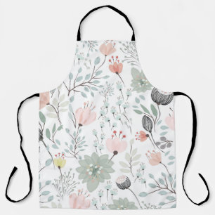 Flower and leaf pattern in tropical green and pink apron
