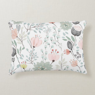 Flower and leaf pattern in tropical green and pink decorative cushion