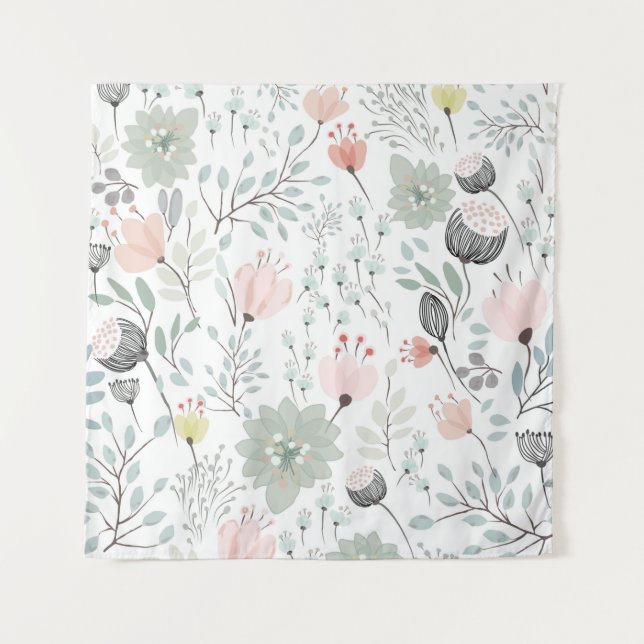 Flower and leaf pattern in tropical green and pink tapestry (Front)