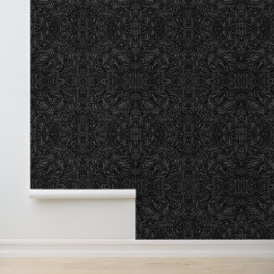 Flower and Leaves Art Wood Carving Ornaments Black Wallpaper