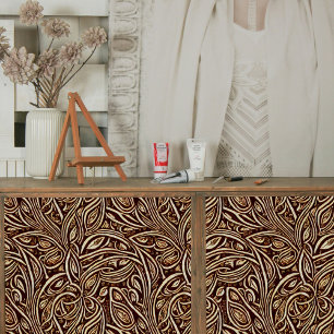 Flower and Leaves Scrolls in Wood Decoupage Tissue Paper