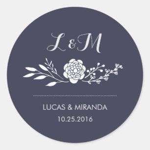 Flower and Leaves Wreath Wedding Favour Sticker
