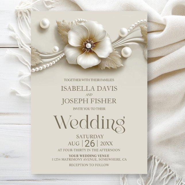 Flower and Pearls Wedding Invitation (Creator Uploaded)
