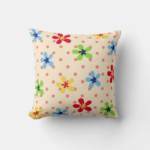 Flower and Polka Dot Pattern Cushion