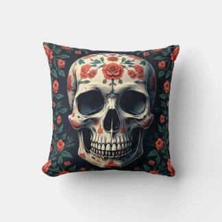 Flower and skull image pillow