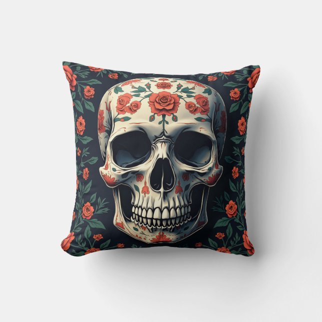 Flower and skull image pillow (Front)