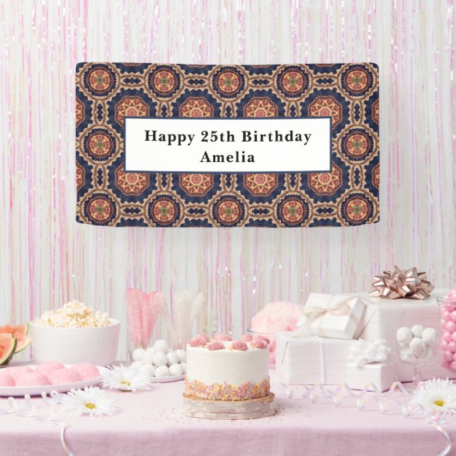 Flower and Star Shapes Decorative Design Birthday Banner (Party)