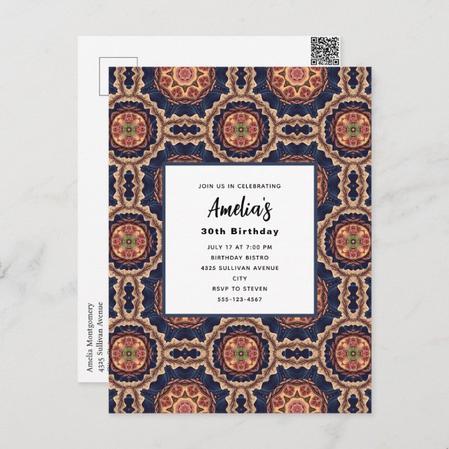 Flower and Star Shapes Decorative Design Birthday Postcard (Front/Back)