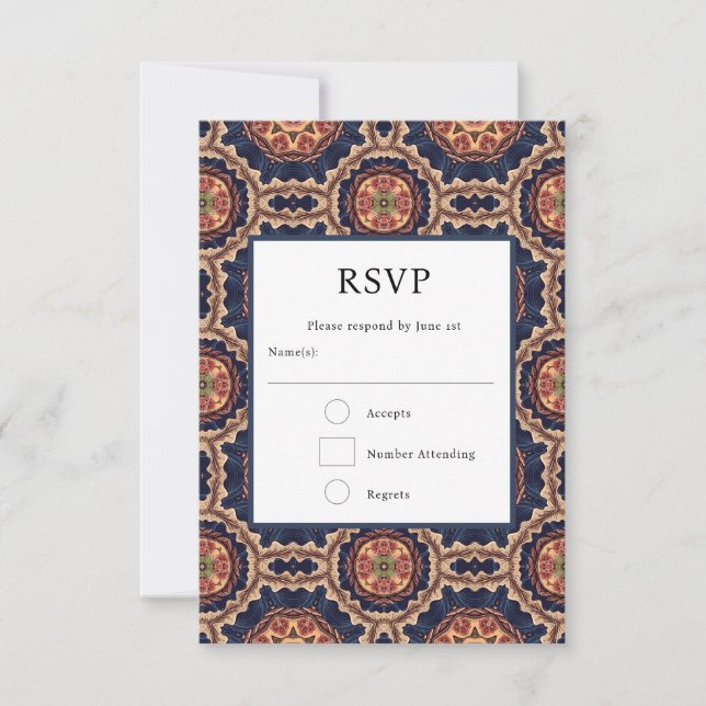 Flower and Star Shapes Decorative Design Wedding RSVP Card (Front)