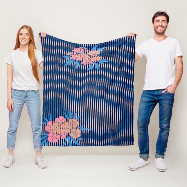 Flower and Stripes pattern, Japanese Design Fleece Blanket (In Situ)