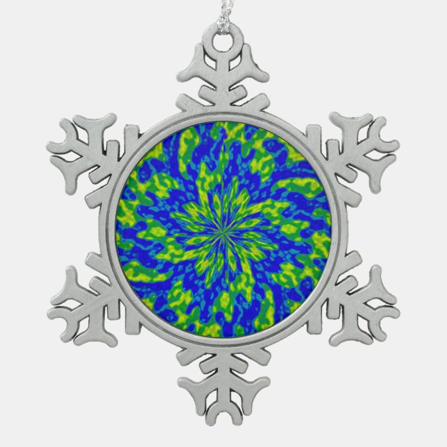 Flower and Swirls Mandala Snowflake Pewter Christmas Ornament (Front)