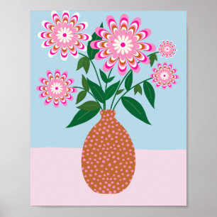 Flower Arrangement In Vase Pink And Blue Floral Poster