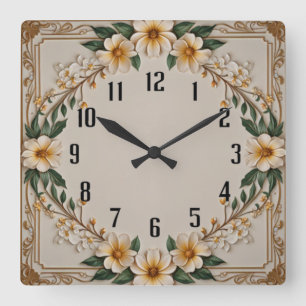 Flower Art Deco Square Wall Clock