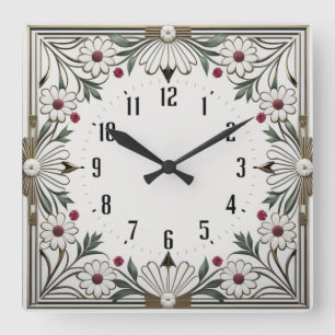 Flower Art Deco Square Wall Clock