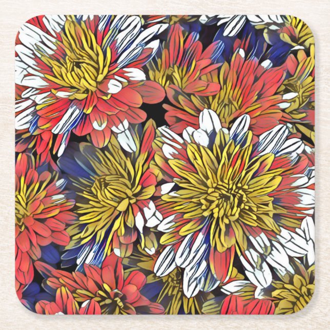 Flower Art Square Paper Coaster (Front)