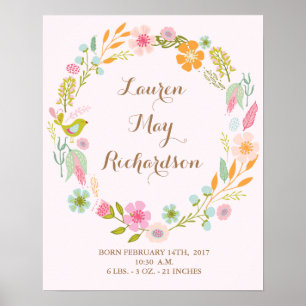 Flower baby birth nursey print for a baby girl
