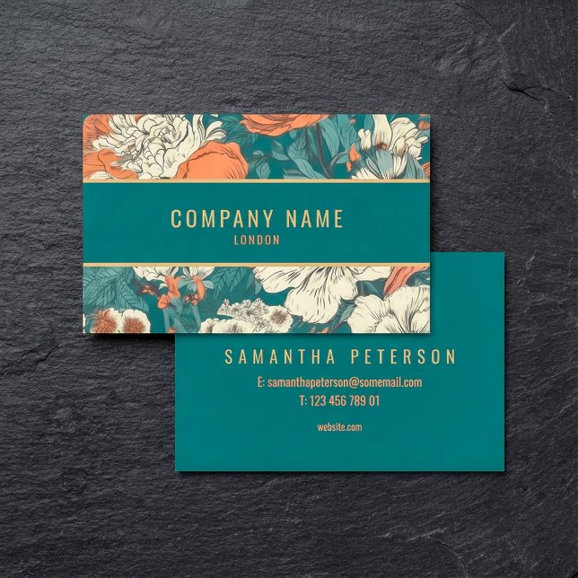 Flower background, gold border business card (Flower background, gold border business card.)