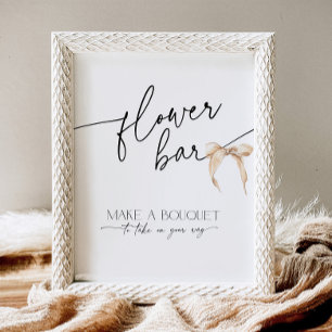 Flower Bar Beige Bow Bridal Shower Tying the Knot Pedestal Sign