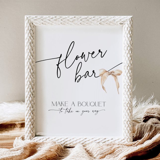 Flower Bar Beige Bow Bridal Shower Tying the Knot Pedestal Sign (Creator Uploaded)