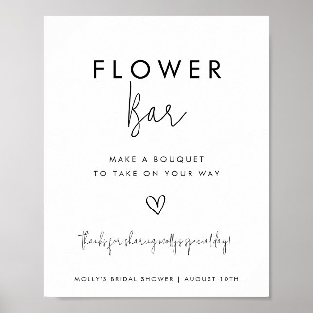 Flower Bar Black & White Minimalist Script w/Heart Poster (Front)