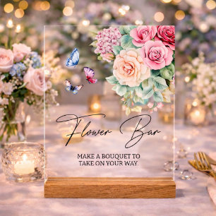 Flower Bar Bloom Butterflies Bridal Shower Acrylic Sign