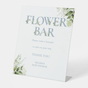 Flower Bar Dusty Blue Greenery Floral Baby Shower Pedestal Sign