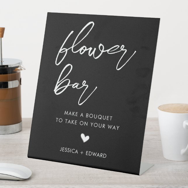 Flower Bar Minimalist Black White Modern Elegant Pedestal Sign (In SItu)