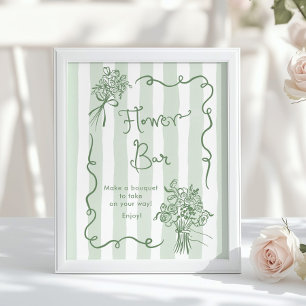Flower Bar Whimsical Sage green Hand drawn Bridal Poster